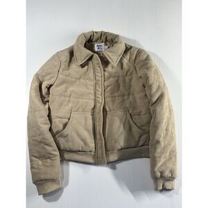 Princess Polly XX Corduroy Beige Collard Puffer Jacket Women's Size 8
